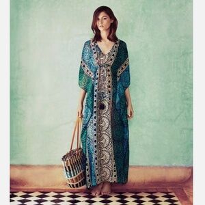 Tory Burch Caftan XS / S  Silk  Beach Swim Coverup Maxi Dress Tofino
